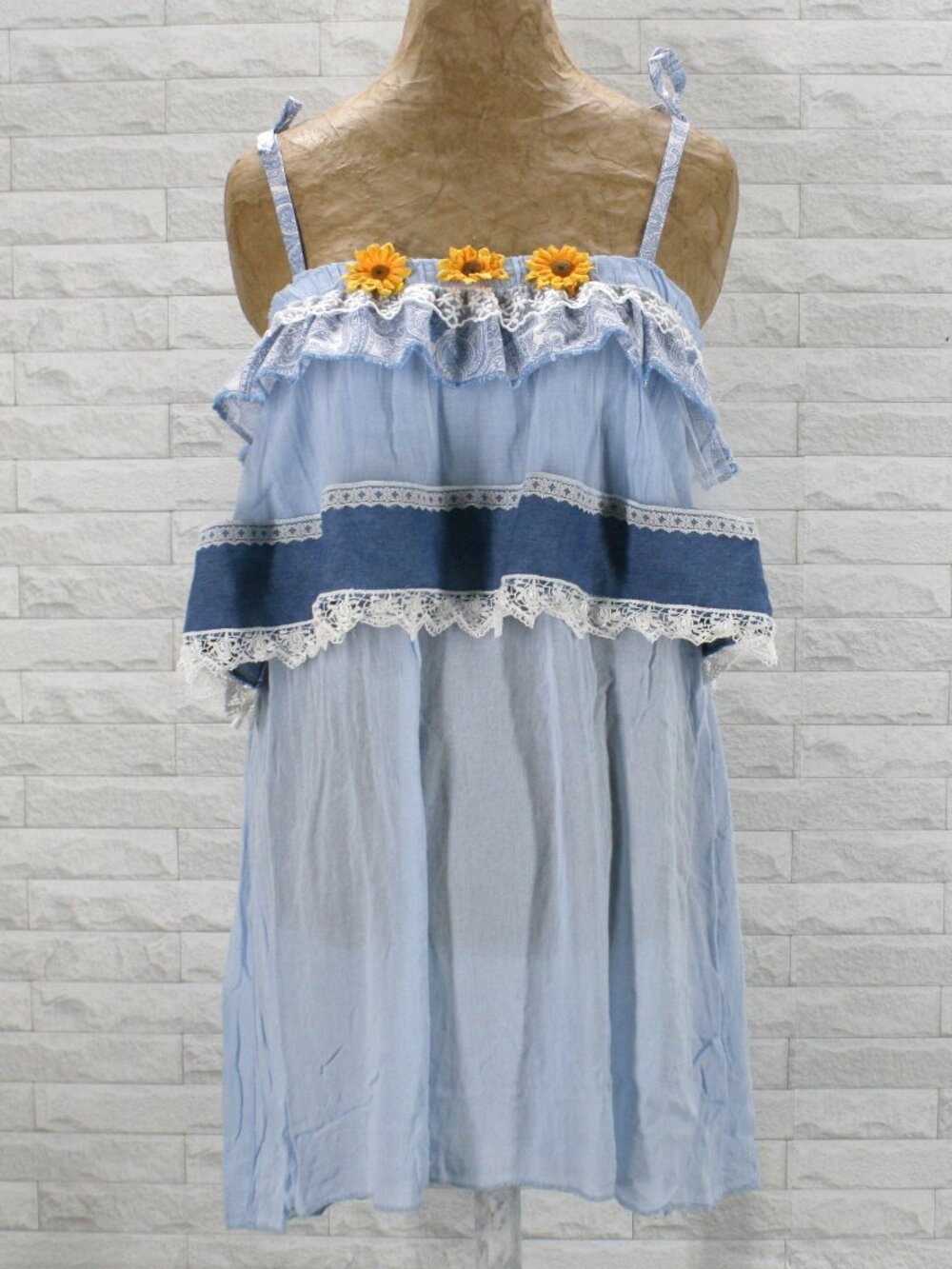 HAND CRAFTED Upcycled Skirt Set Denim Jean Lace Paisley Floral Maxi Blue Medium - Picture 6 of 16